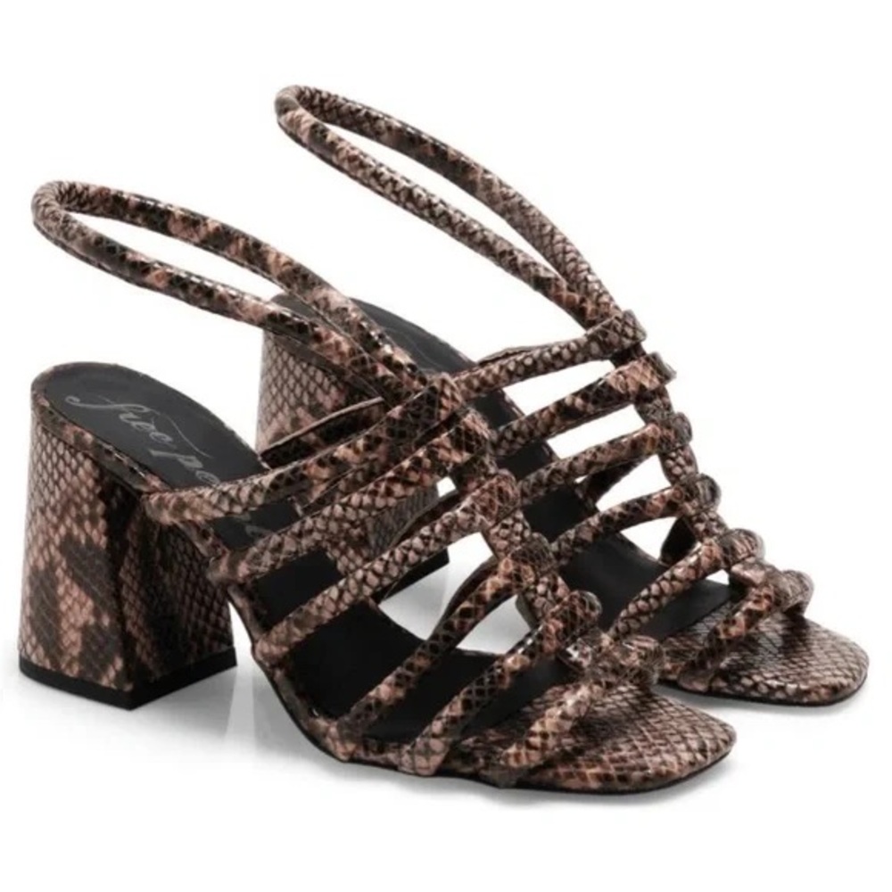 NEW Free People Colette Cinched Block Heel Strappy Snake Print Sandals size 39 - Picture 6 of 11